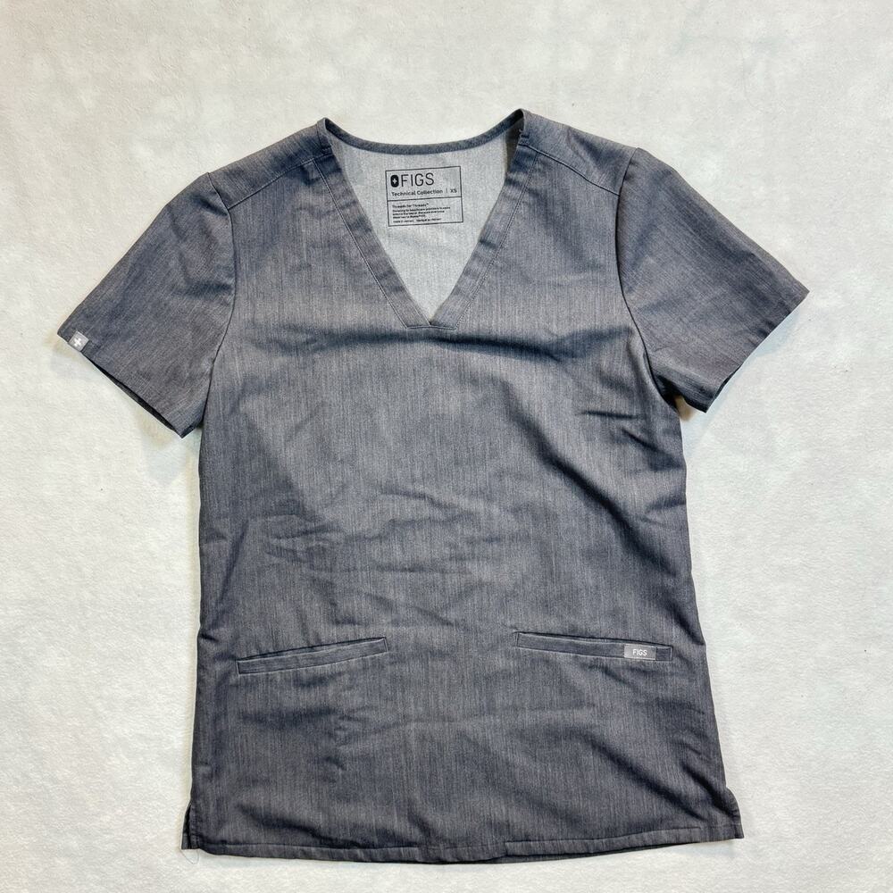 FIGS Casma Three-pocket Scrub Top Womens Sz XS Gray Stretch FW1100